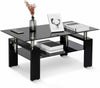 Tempered Glass Chrome Living Room Coffee Table, Black Modern Rectangle Tea Table