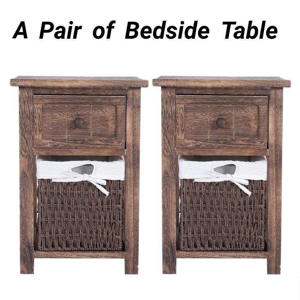 2x Retro Rustic Bedside Cabinet Industrial Nightstand Side Table Storage Drawer