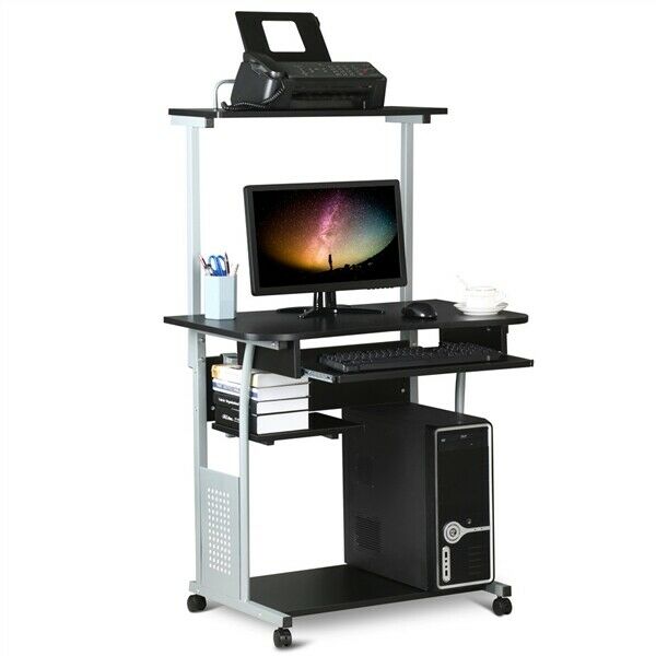 Small Corner Computer Desk w/ Printer Shelf CPU Stand Home Office PC Laptop Desk