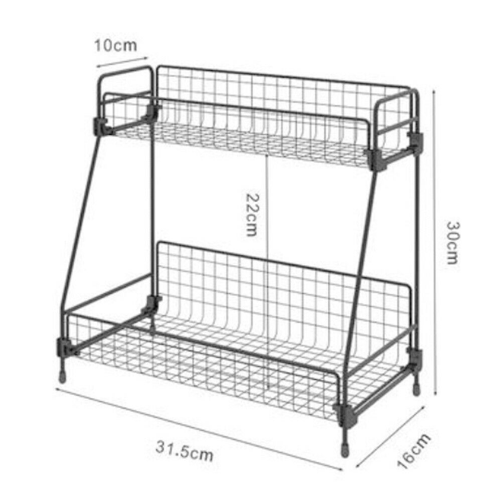 2 Tier Iron Rack Wire Basket Storage Container Desktop Shelf Kitchen Bathroom uk