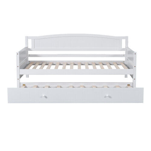 3ft Single Bed Wooden Day Bed Trundle Bed with Pull Out Trundle Guest Bed HT