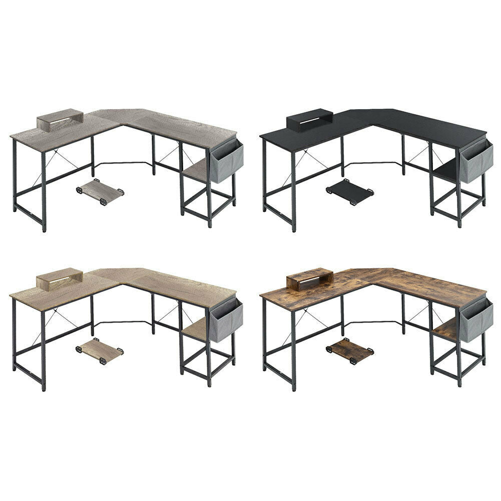 L Shaped Computer Corner Desk Table with Monitor Stand/Shelf/Si