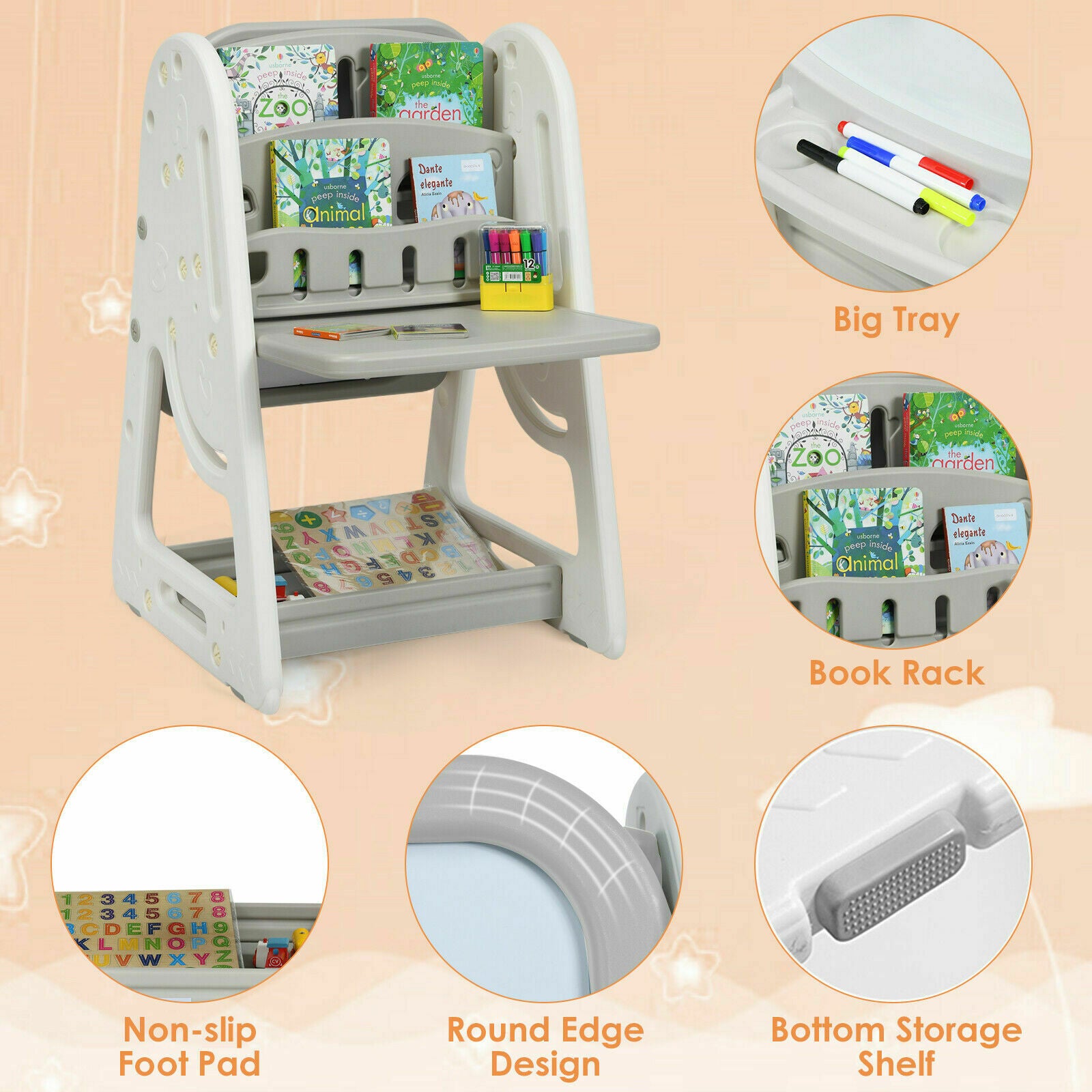 3-In-1 Kids Table & Chair Set Adjustable Drawing Board Toddler Art Easel Set