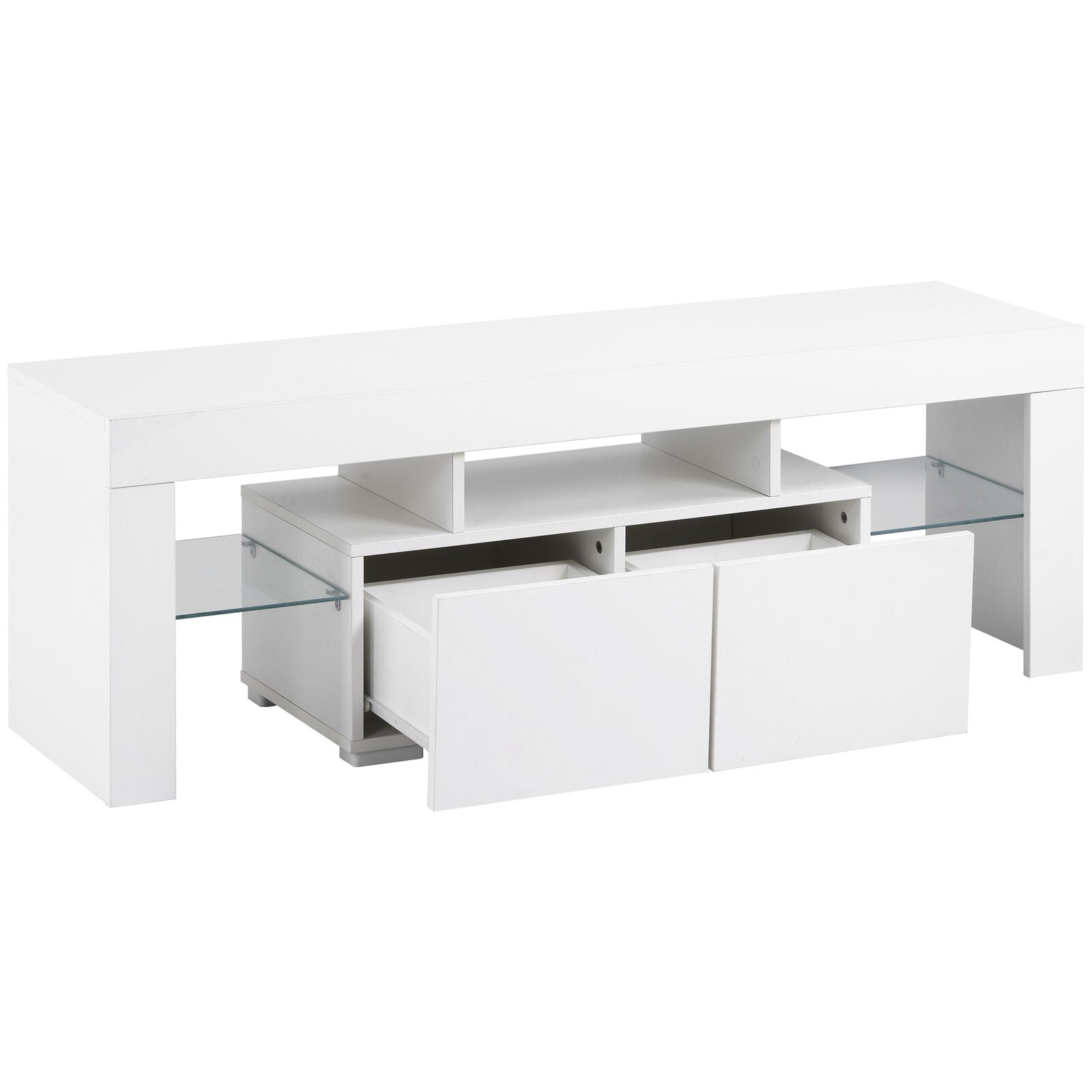 Modern TV Unit Cabinet TV Stand w/Storage 2 Drawers High Gloss LED Light