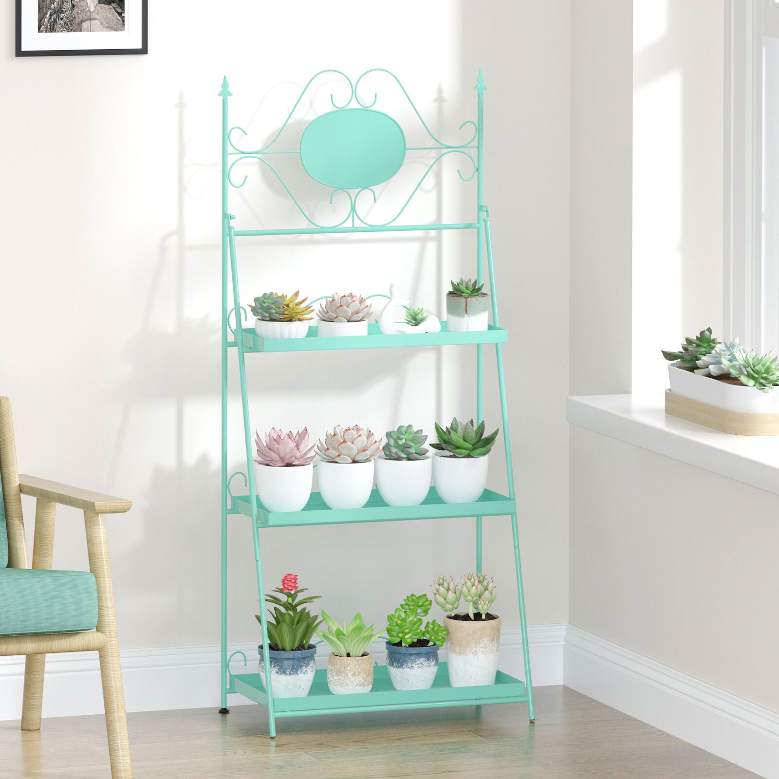3 Tier Storage Rack Bookcase Display Plant Stand Shelf Metal Ladder Tray Shelves