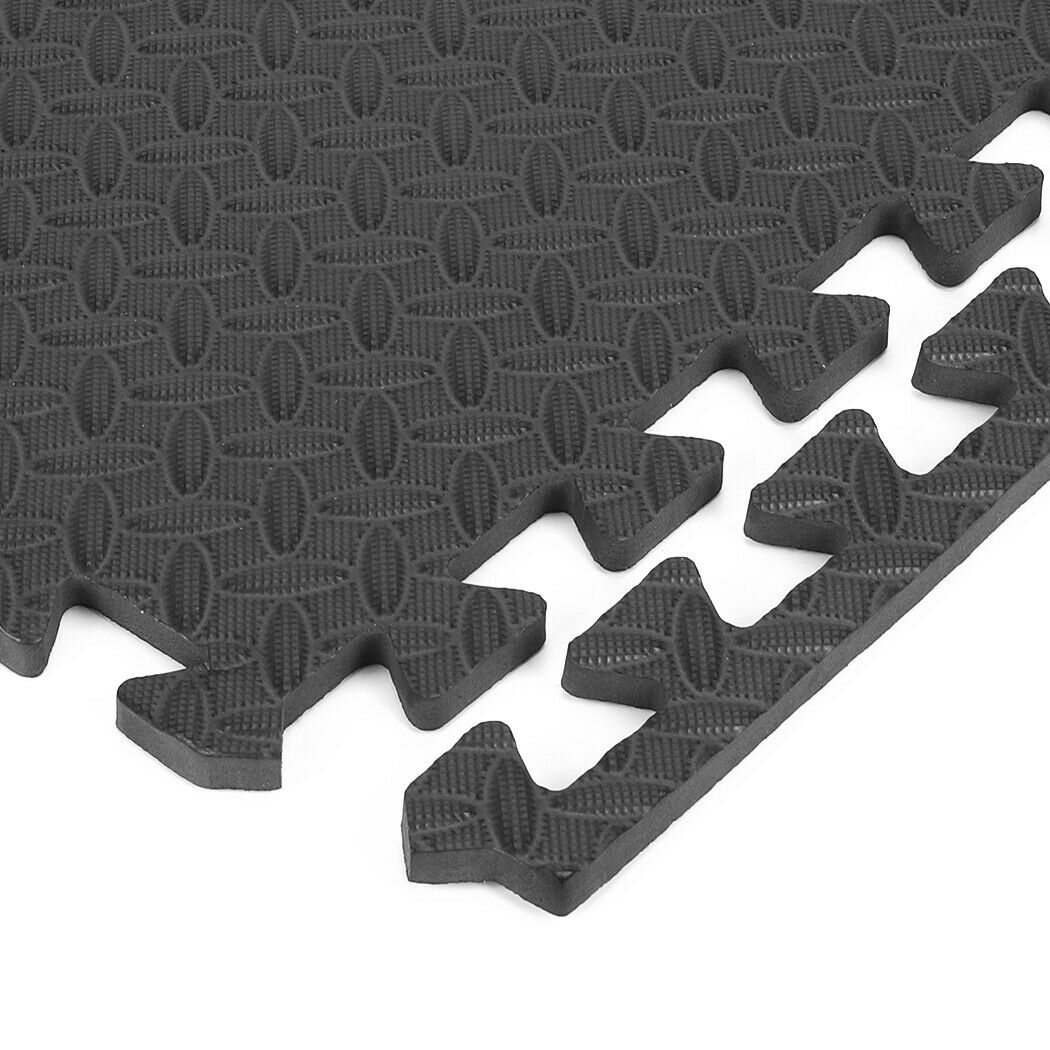 12 Mats / 48 Square Feet Extra Thich Gym Flooring Interlocking Floor Mats Black