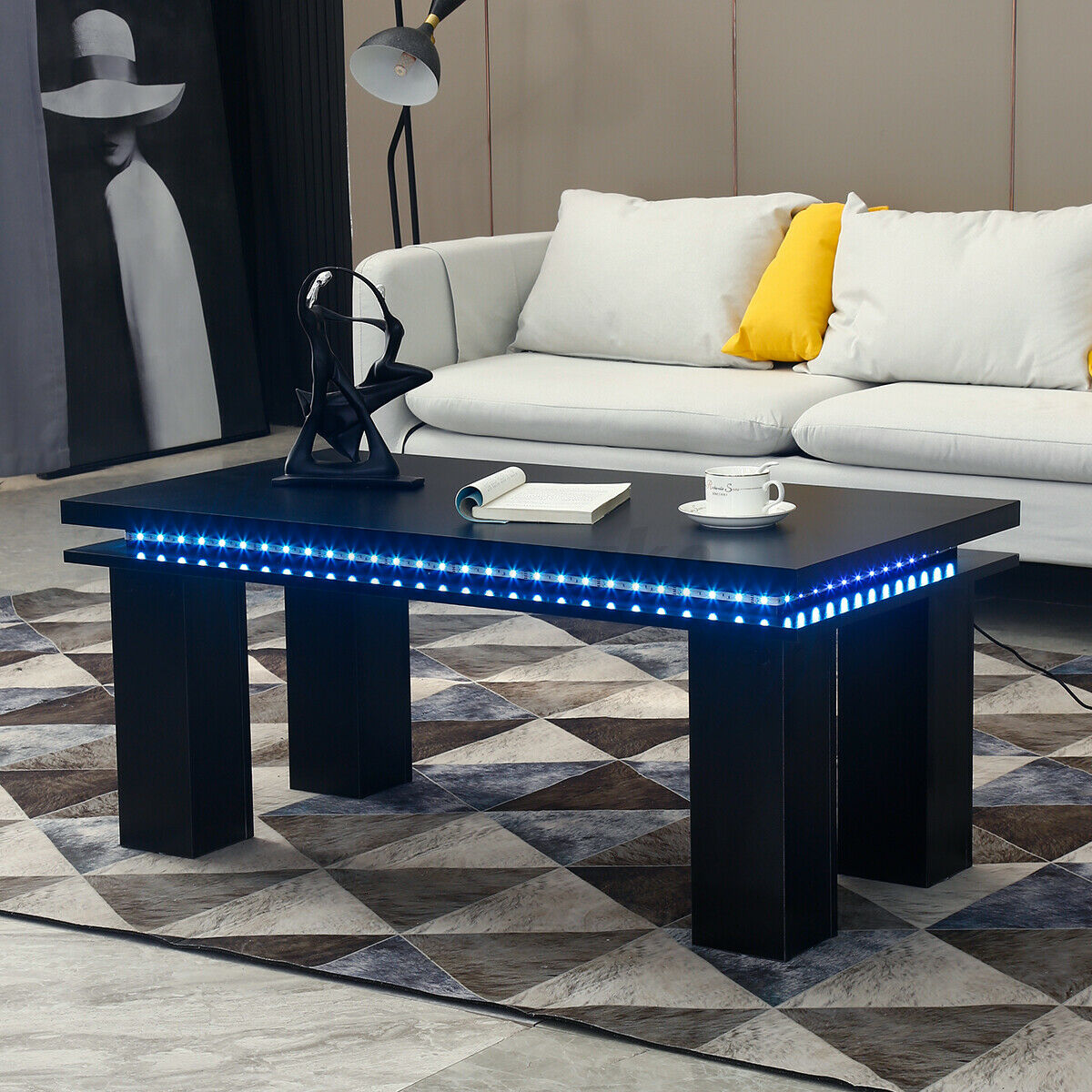 Rectangle LED Wood Tea Table End Side Table Nested Coffee/End Tables Living Room