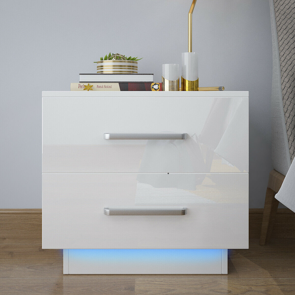 Blue and store white nightstand