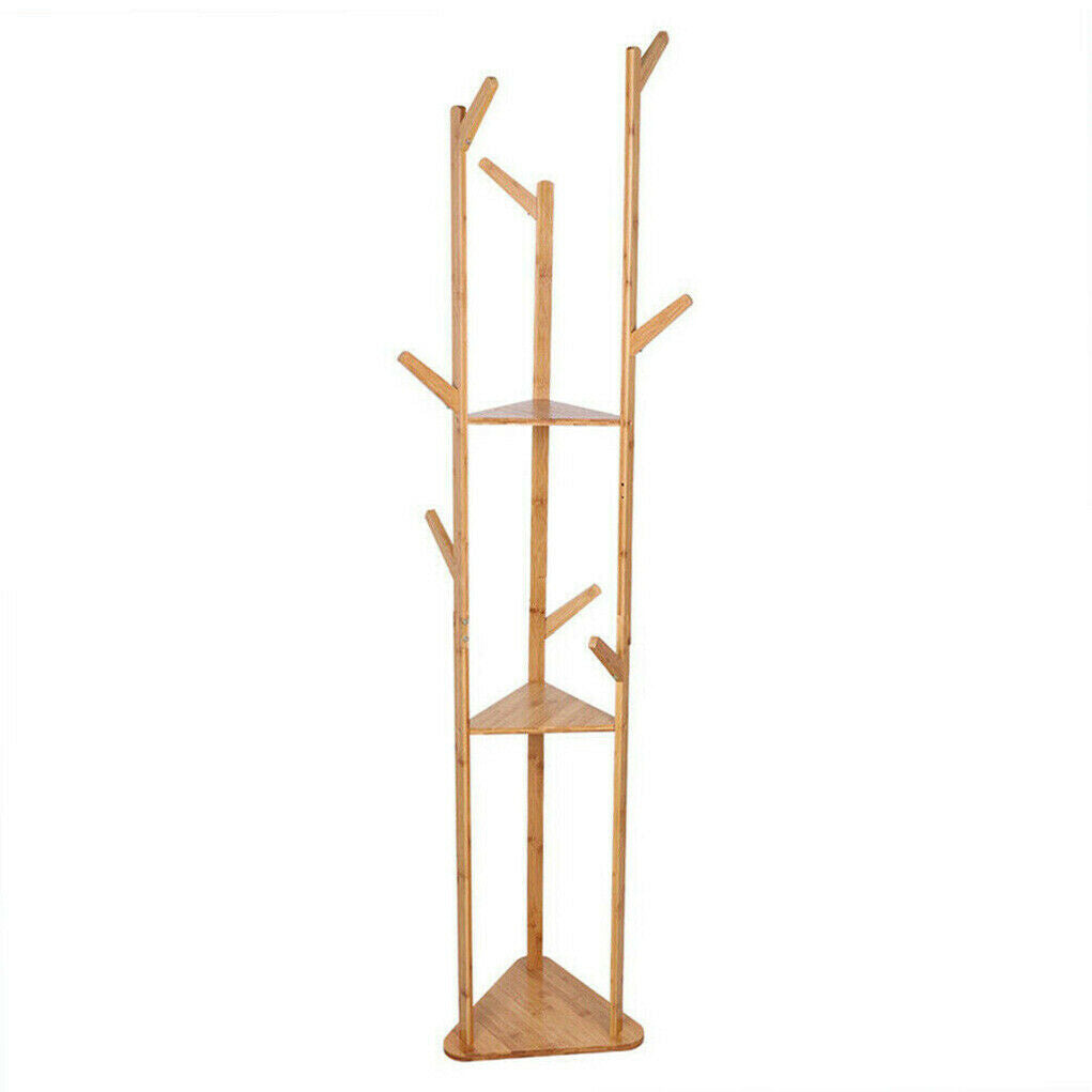 Natural Bamboo Coat Rack Stand Clothes Hanger Hat Jacket Bag Umbrella Scarf Hook