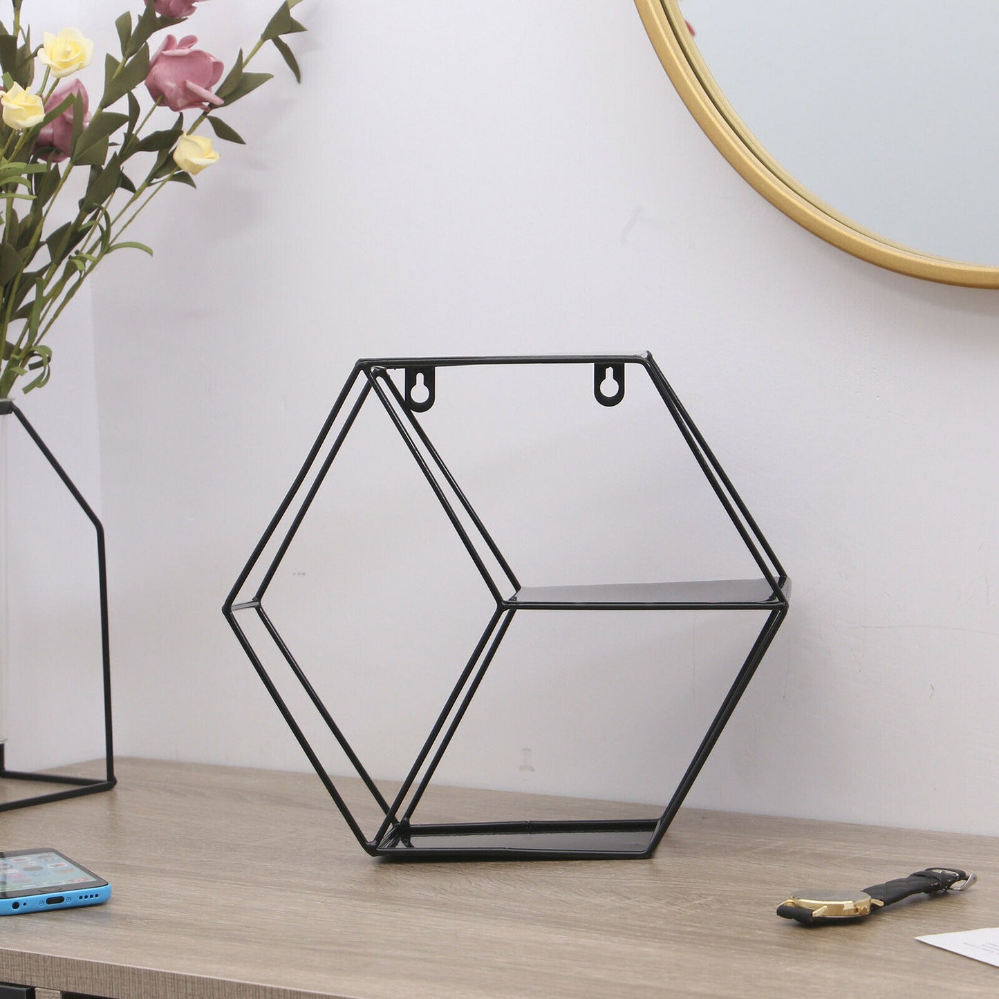 Floating Shelves Metal Wall Shelf Hanging Decorative Office Storage Display Rack