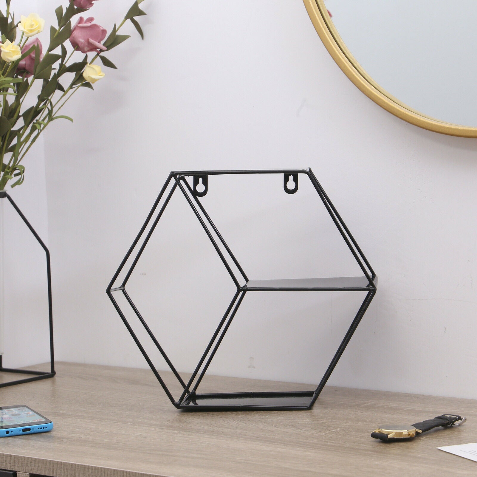 Floating Shelves Metal Wall Shelf Hanging Decorative Office Storage Display Rack