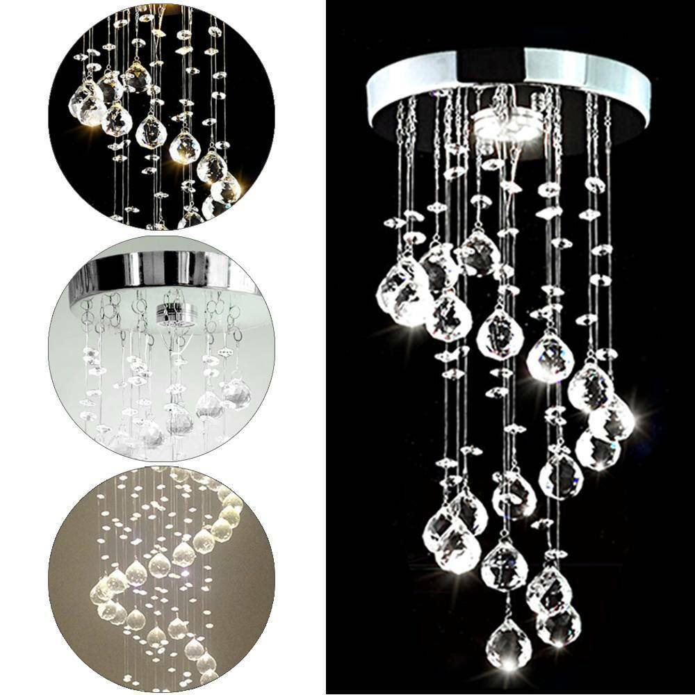 Chrome Crystal LED Ceiling Light Fitting Pendant Chandeliers Living Room