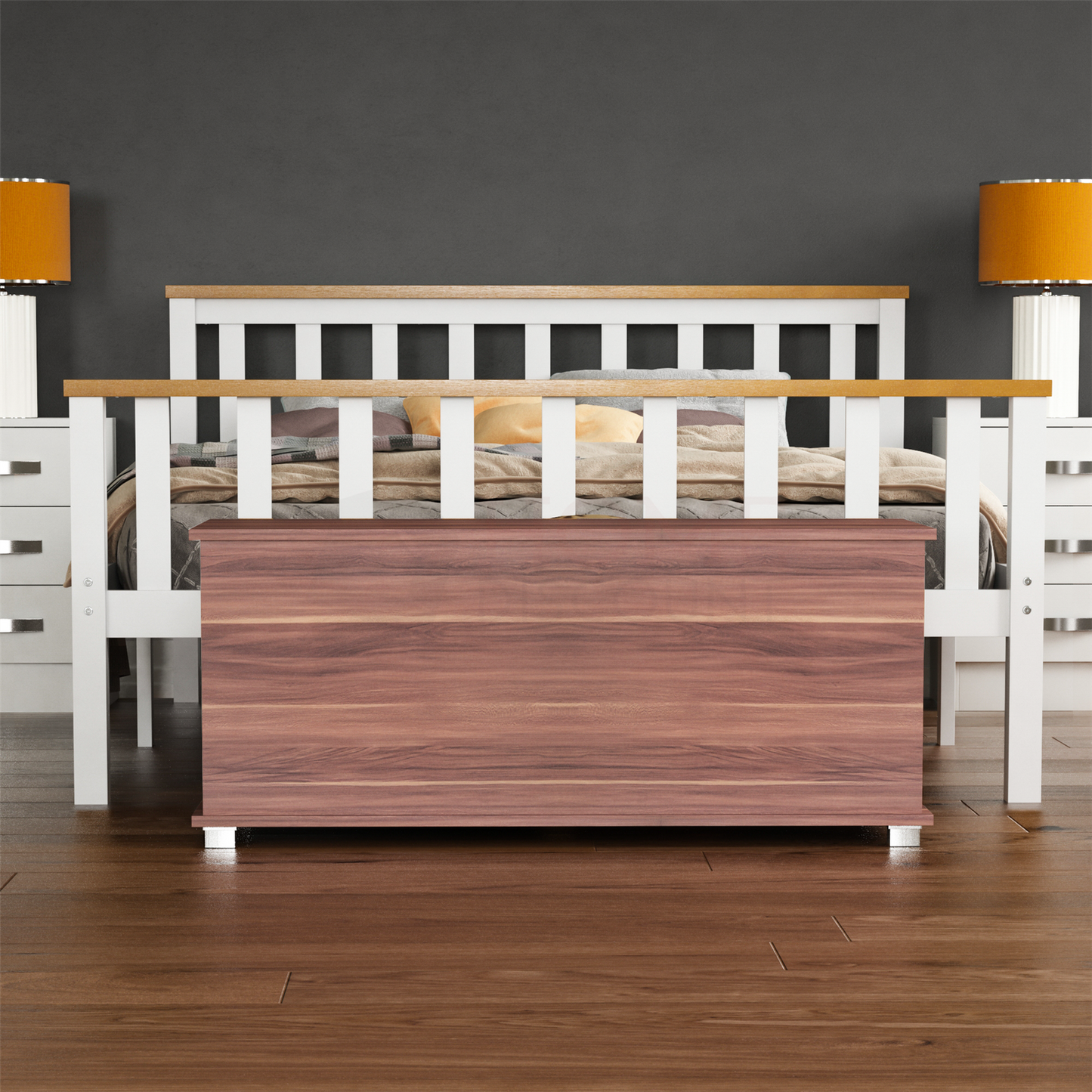Leon Storage Ottoman Chest Toy Chest Walnut Bedding Blanket Box Large Wooden