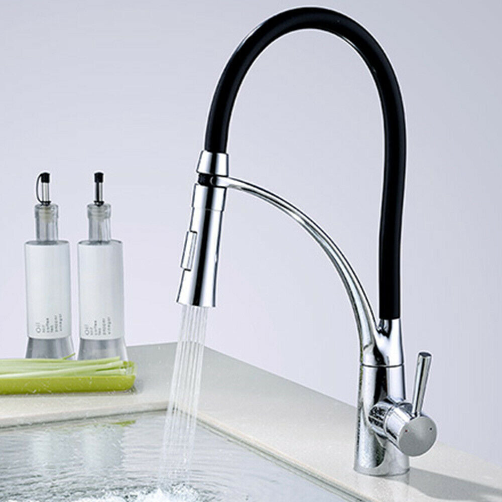 360° Rotation Swivel Kitchen Sink Mixer Taps Black Chrome Pull Out Brass Tap UK