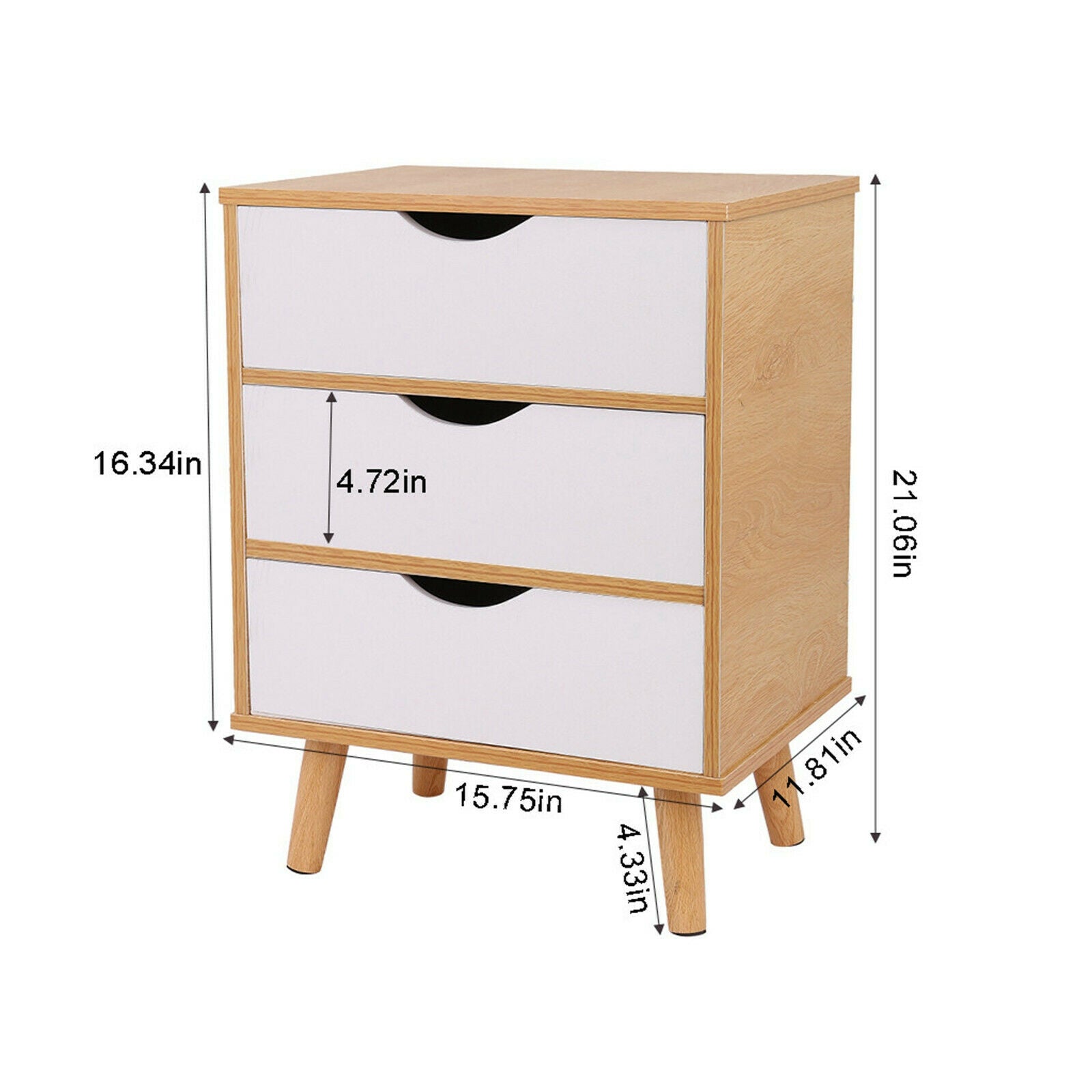 3 Drawer Wooden Bedside Table Cabinet Nightstand Storage Bedroom Furniture