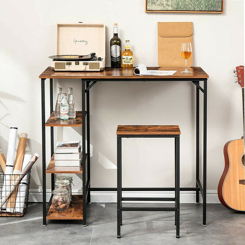 Home Table and 2 Stools, Industrial Dining Table Set Breakfast Bar Table& Stools