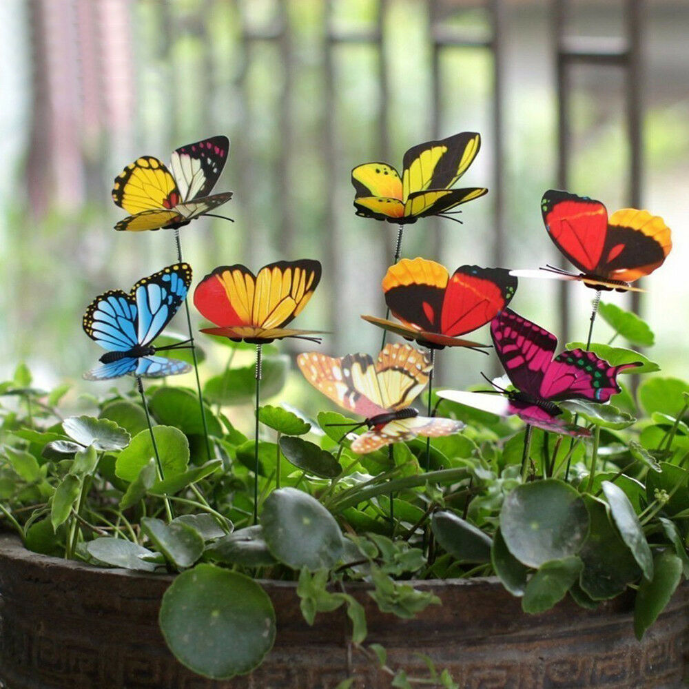 50Pcs Butterfly Garden Metal Stake Patio Lawn Yard Wedding Outdoor Village Deco