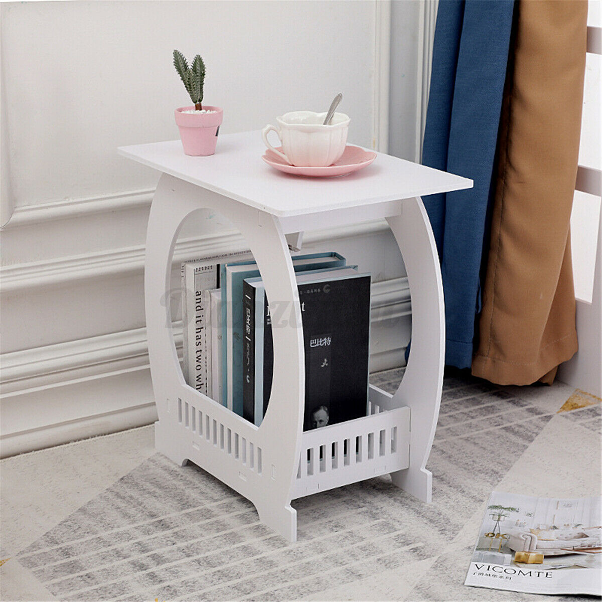 Small Side End Coffee Table Beside lamp Stand Nightstand w/ Storage Shelf White