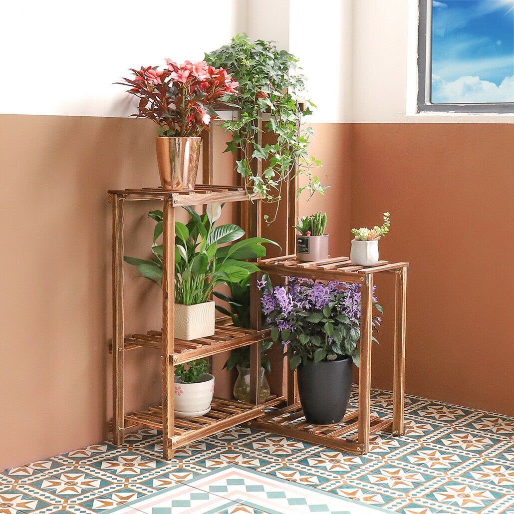 Tall Corner Garden Wooden Planter Plant Stand Steps Herb Flower Timber Holder UK