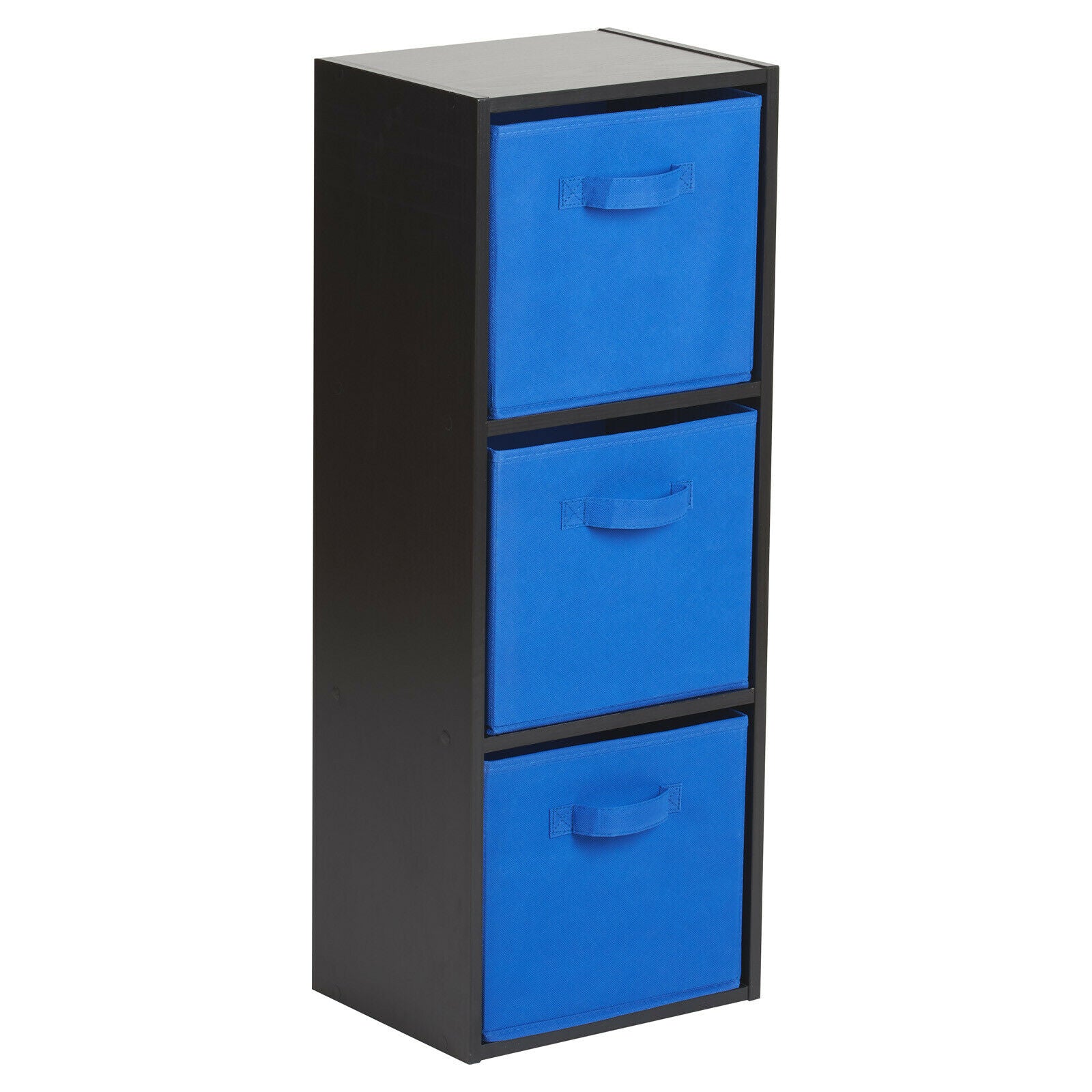 3 Tier Black Bookcase Wooden Display Shelving Unit & Fabric Storage Box