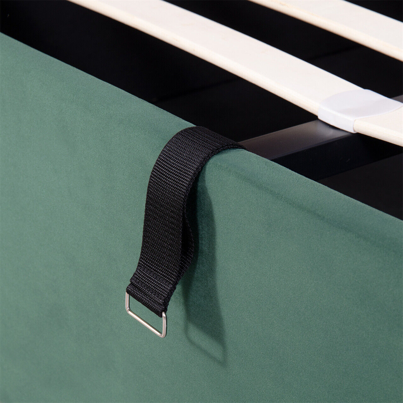 Velvet Upholstered Bed Frame 4ft6 Double Size Storage Bed With Headboard Green