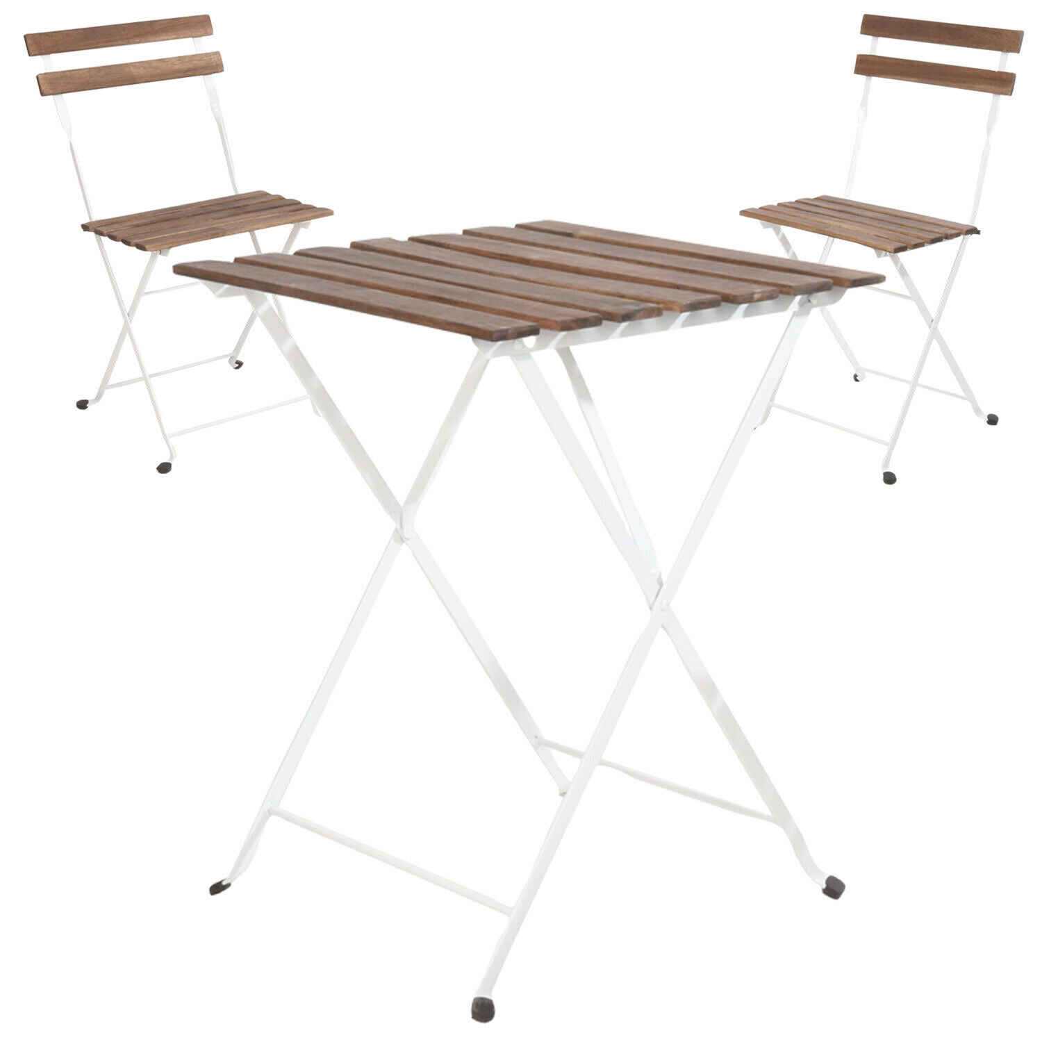 3 Pce Bistro Set Outdoor Garden Wood Metal Table Patio Furniture Folding Chairs