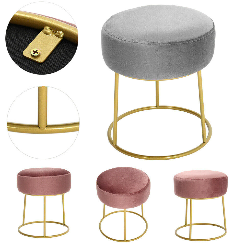 Round Vanity Bedroom Velvet Dressing Table Chair Stool Pouffe