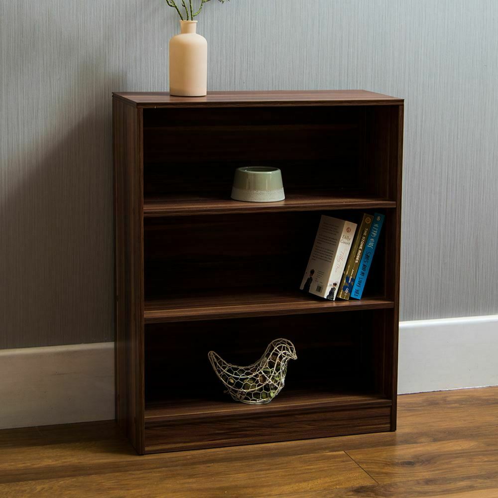 Cambridge 3 Tier Low Bookcase Display Shelving Storage Unit Wood Stand Shelves