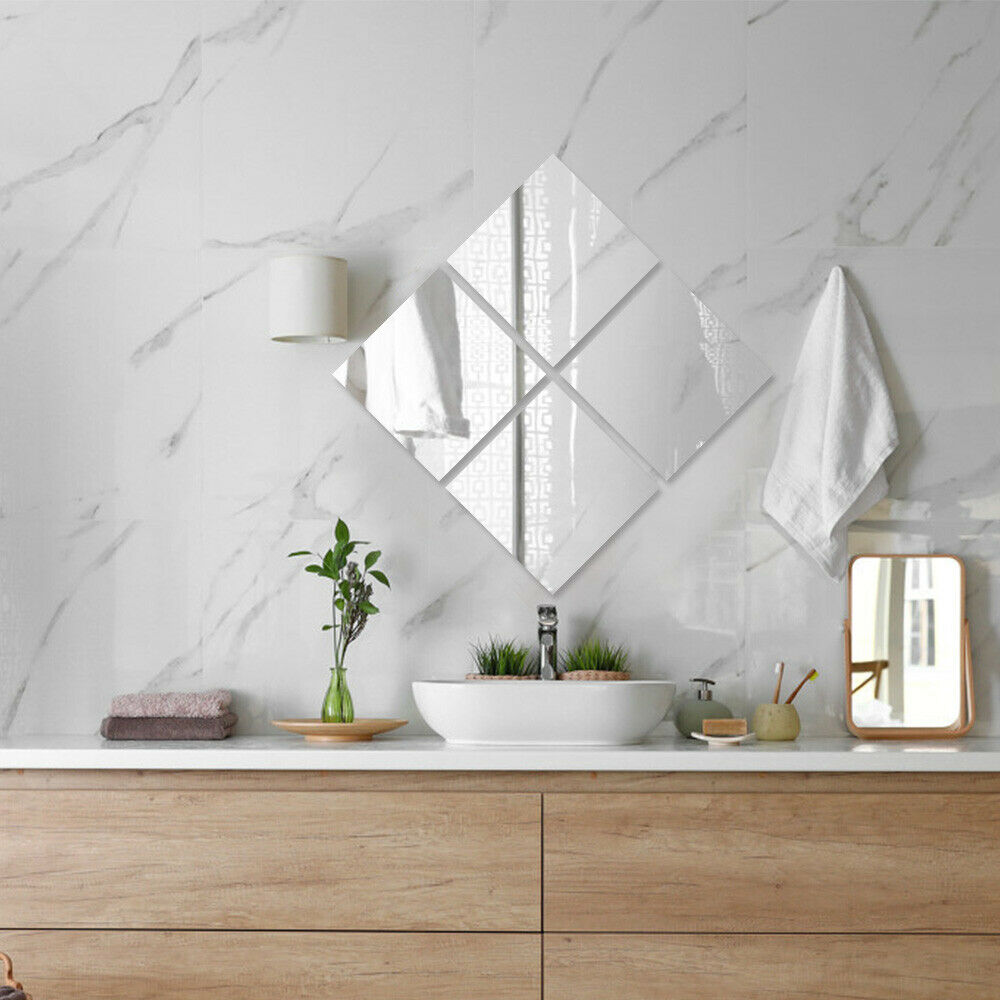 Set Of Self Adhesive Wall Mounted Bathroom Kitchen Bedroom Mirror Tiles 20cm UK