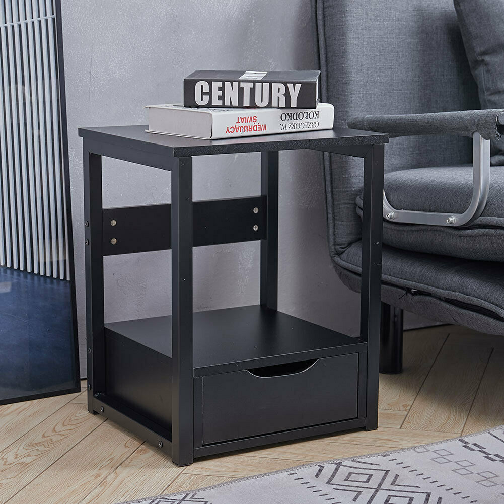 Industrial Bedside Table 1 Drawer Open Shelf Nightstand End Side Cabinet Tables