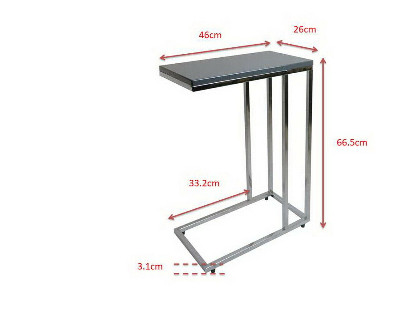 Wooden Sofa/Side/End/Laptop Table-Grey Glossy Top,Chrome Frame