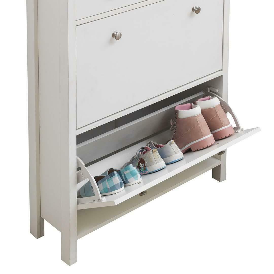 3 Tier Shoe Cabinet Storage Cupboard Footwear Stand Rack Wooden White