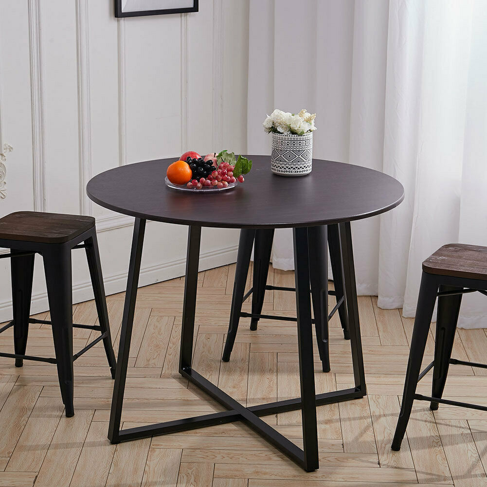 Large Round Dining Table 100cm Wooden Top With Metal Legs Kitchen Dinner Table