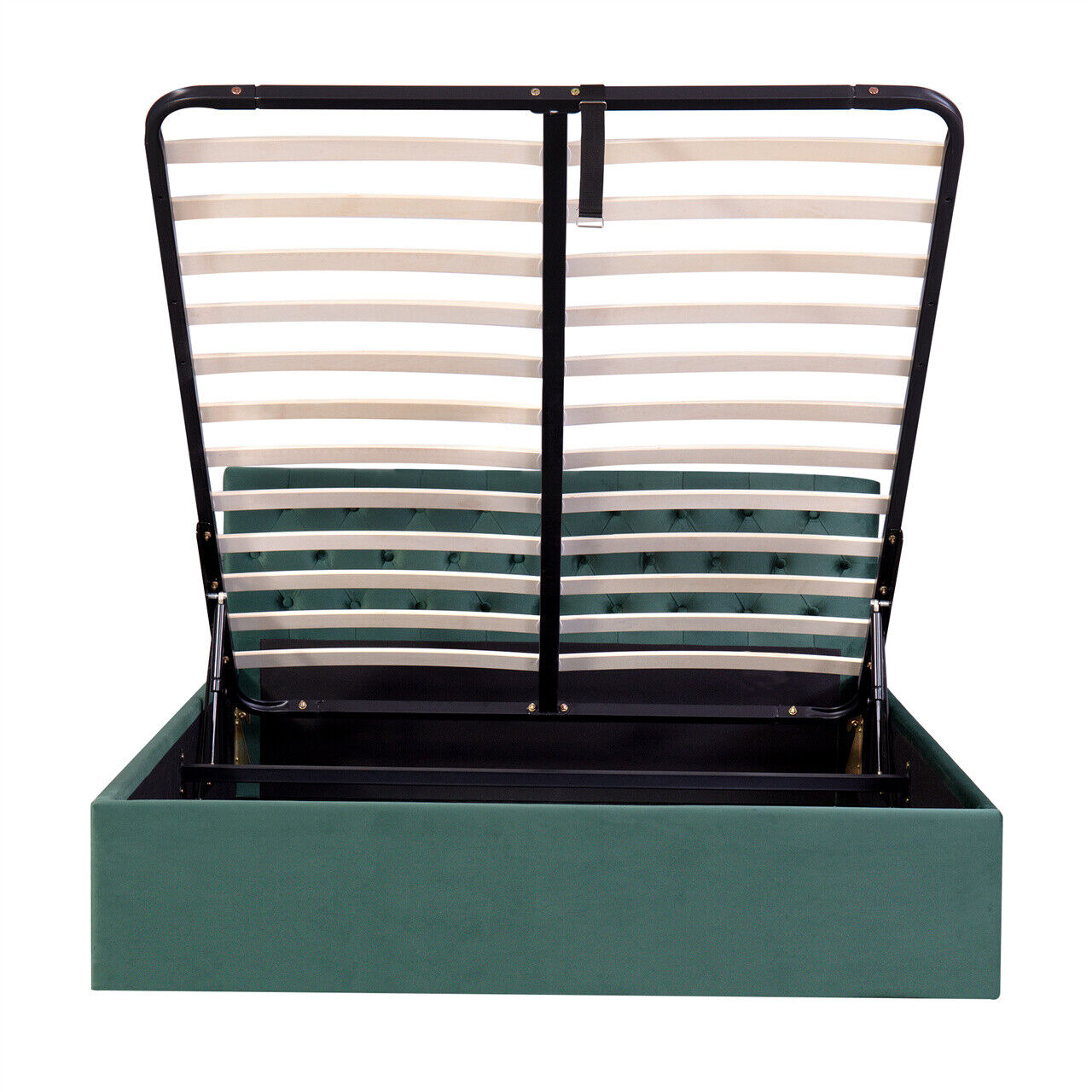 Velvet Upholstered Bed Frame 4ft6 Double Size Storage Bed With Headboard Green