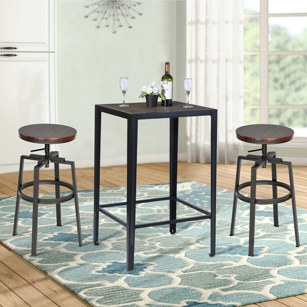 Industrial Bar Kitchen Table Square Tall Table for Home Bar Bedroom Living Room