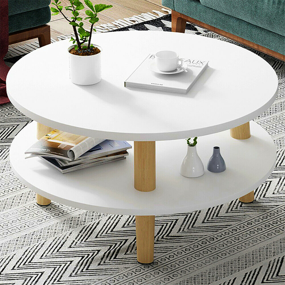 2 Tier Coffee Sofa Side End Table Modern Tea Desk Storage Shelf for Living Room