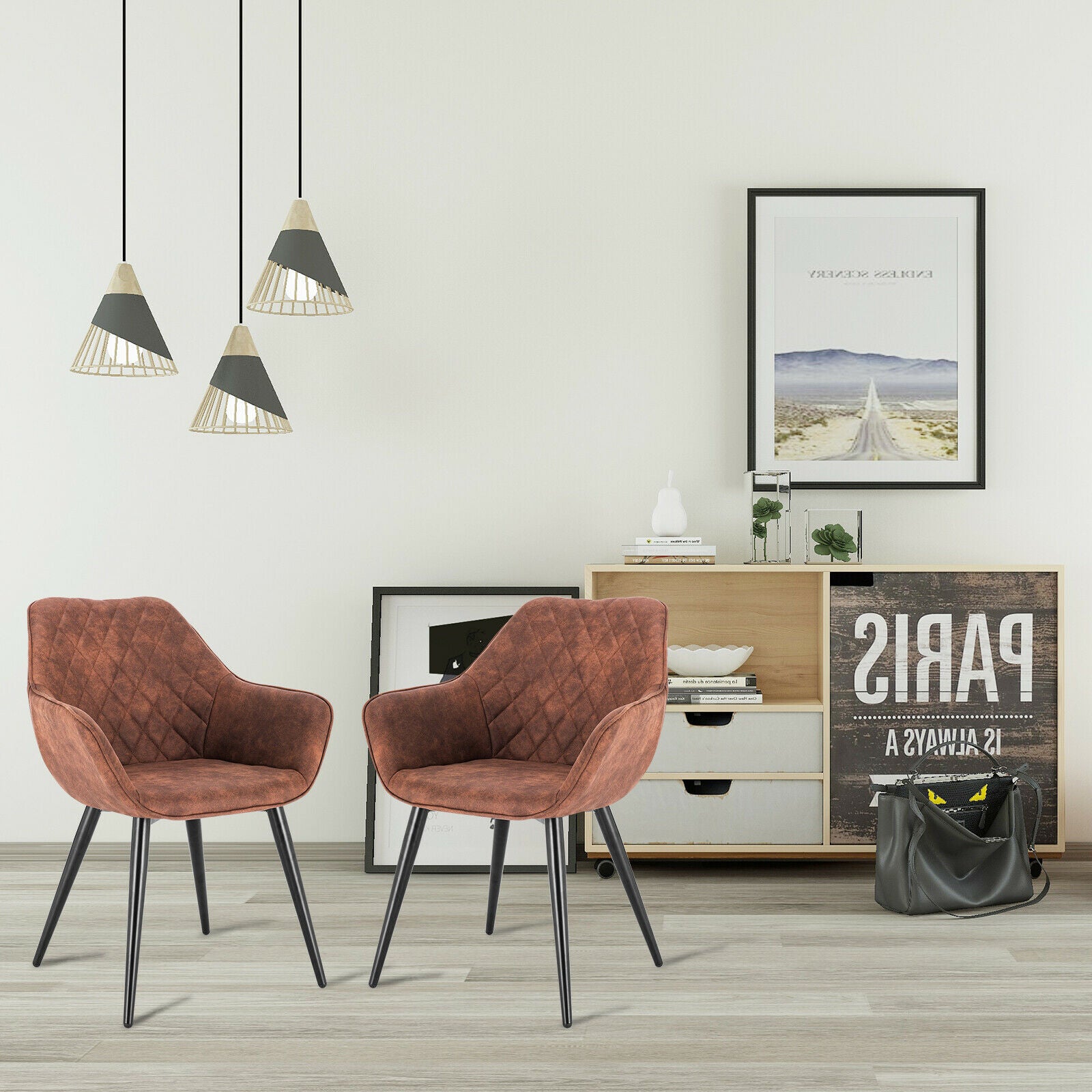 2x Kitchen Dining Chair Lounge Living Room Corner Chair with Fabric Metall