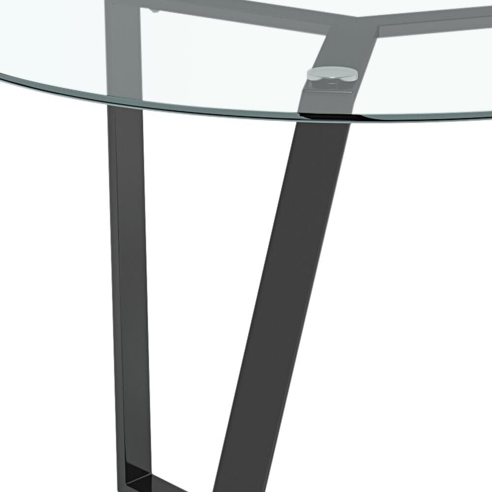 100cm Round Glass Top Dining Table & 4/6pcs Faux Leather Upholstered Chairs Set