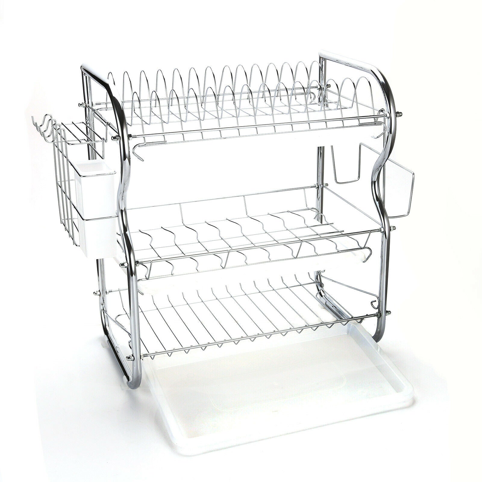 3 Tier Chrome Alloy Dish Drainer Holder Kitchen Cutlery Rack Drip Storage Tools