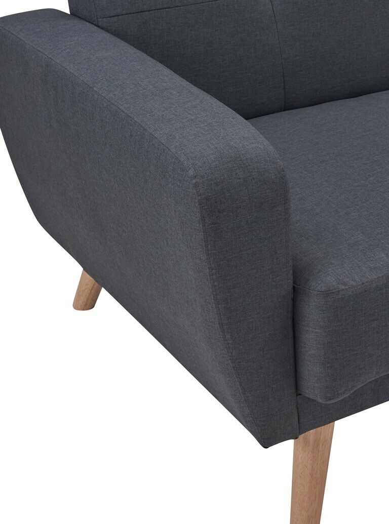 3 Seater Sofa Bed Charcoal Fabric Wooden Legs Cushioned Comfortable Sofabed