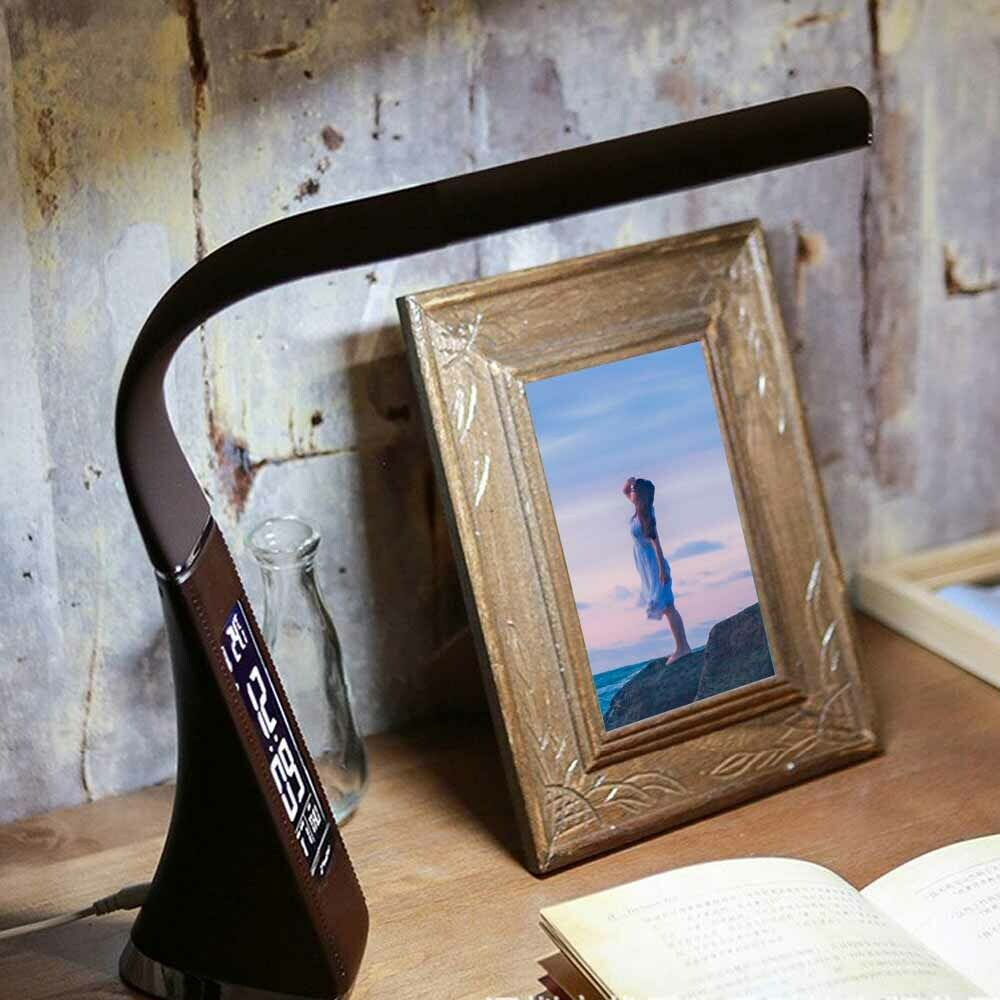 LED Dimmable Reading Bedside Lamp Table Desk Light Calendar Clock Touch