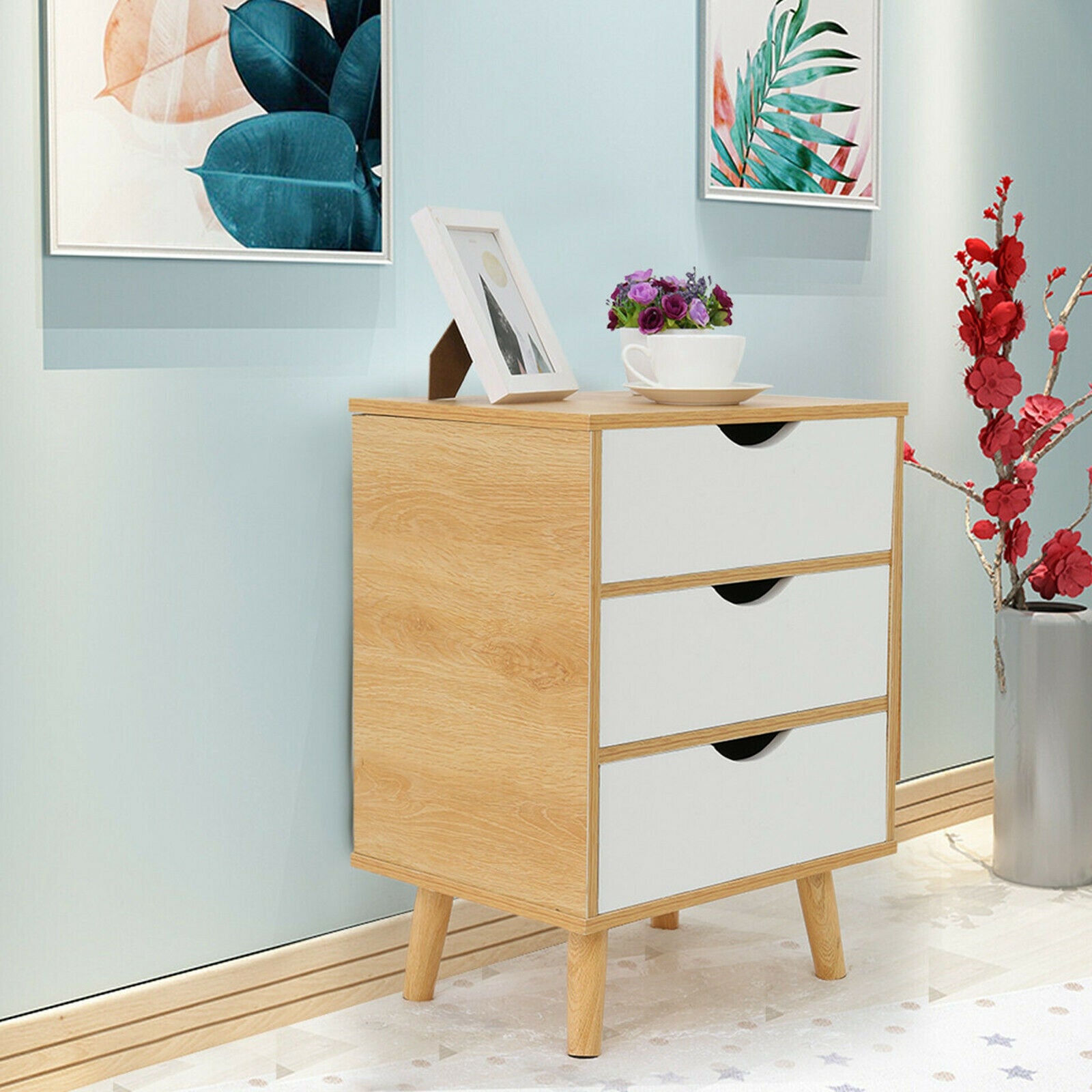 3 Drawer Wooden Bedroom Nightstand Bedside Table Storage Side Cabinet Furniture