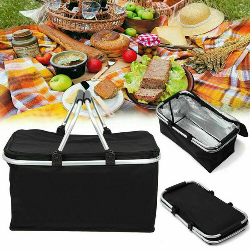 30L Insulated Folding Picnic Camping Shopping Cooler Cool Hamper Basket Bag Box