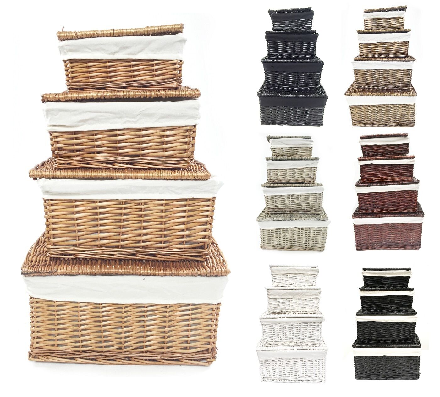 Black White Grey Lidded Wicker Storage Toy Box Empty Hamper Basket Lining
