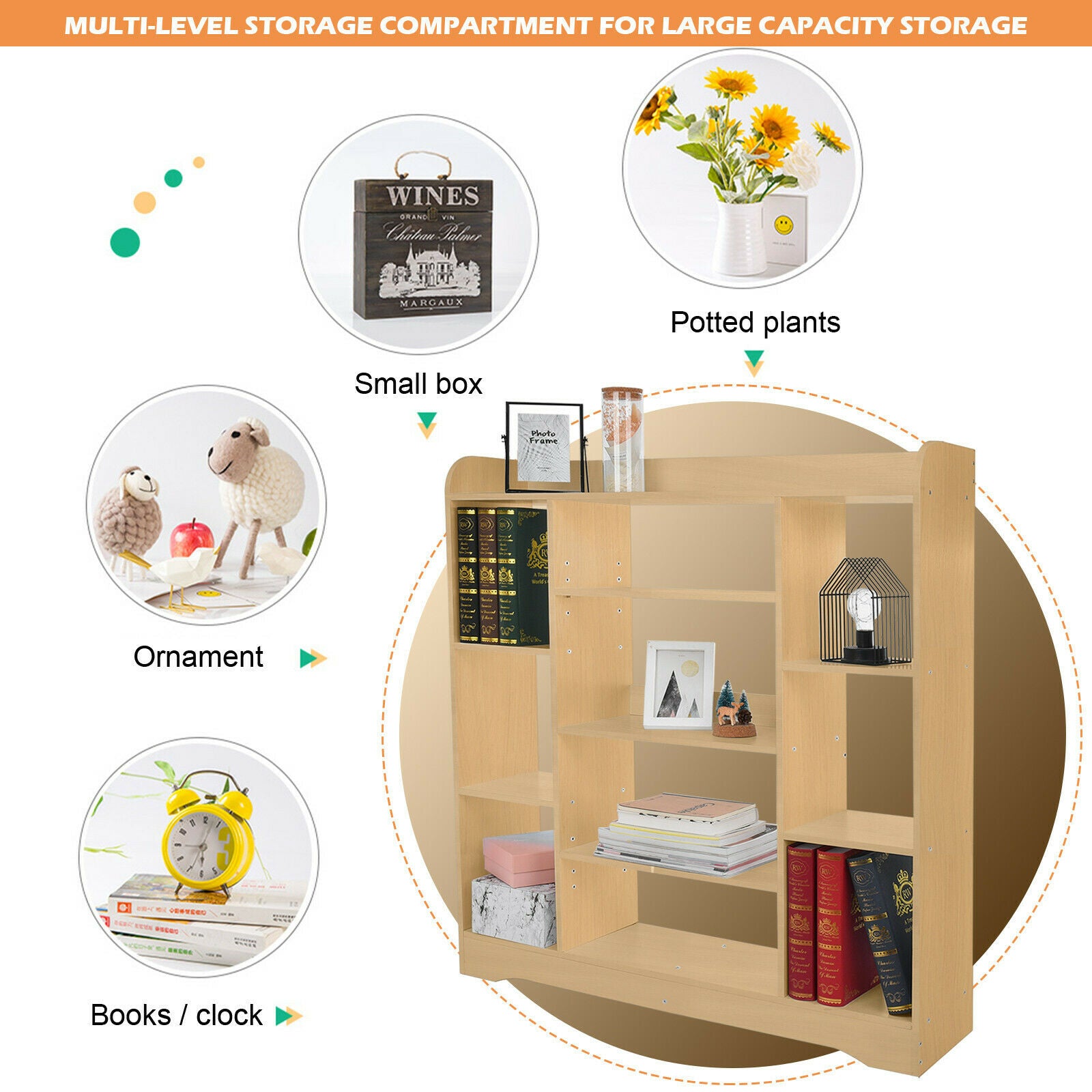 3-Tier Bookshelf Storage Cabinet Bookcase 10 Cubes Particle Board Home Office UK