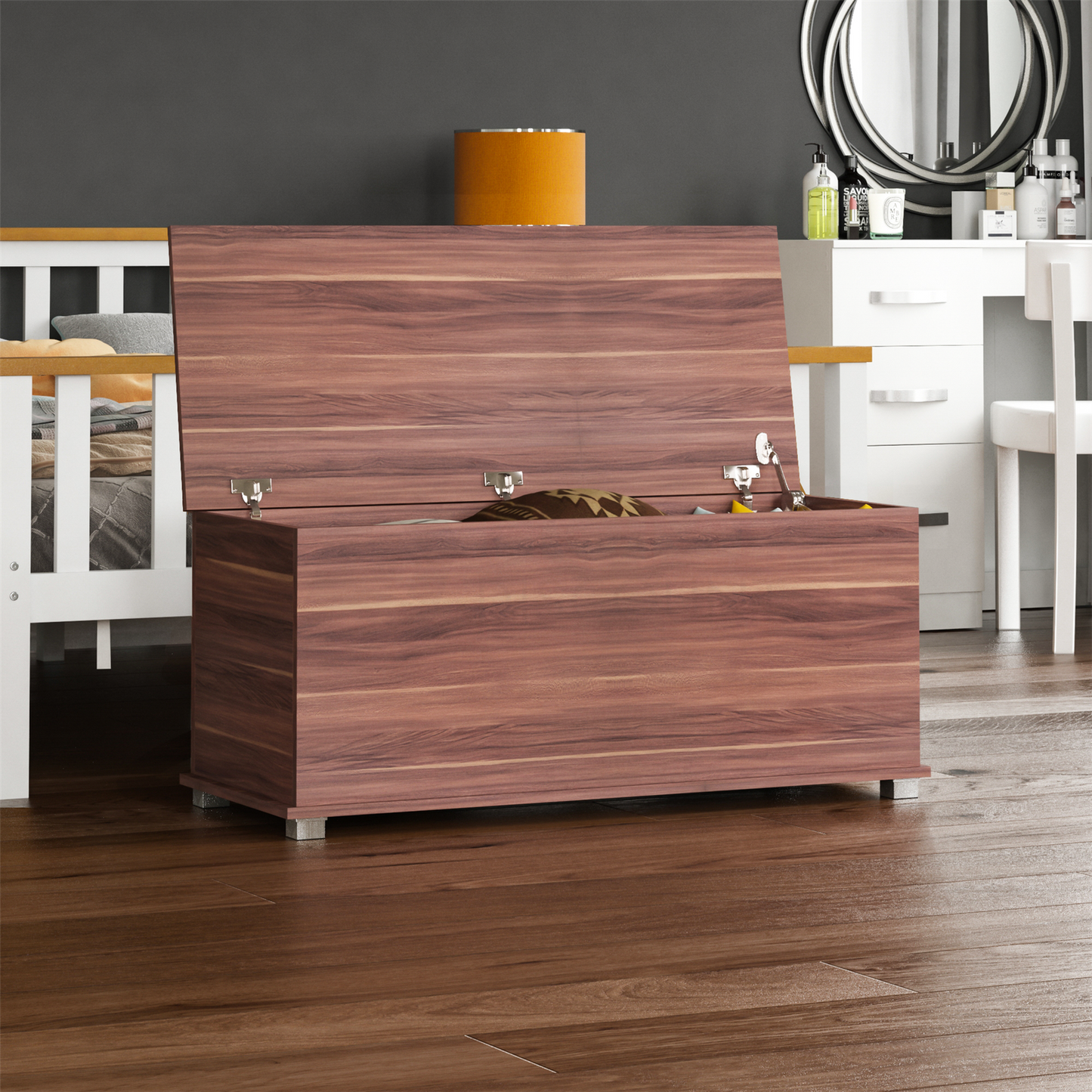 Leon Storage Ottoman Chest Toy Chest Walnut Bedding Blanket Box Large Wooden