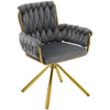 Velvet Dining Chair Swivel Chair Upholstered Armchair with Four Metal Legs HT