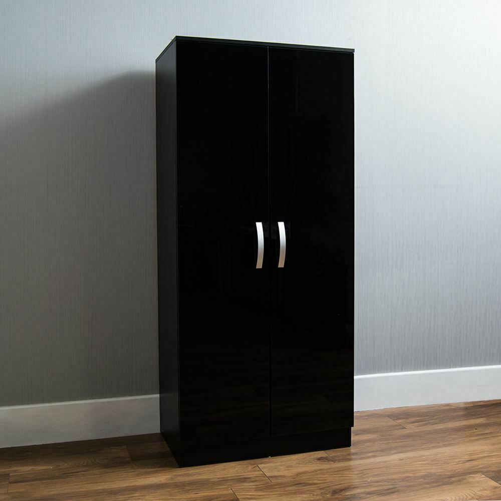 Wardrobe 2 Door Wood High Gloss Bedroom Clothes Storage Furniture