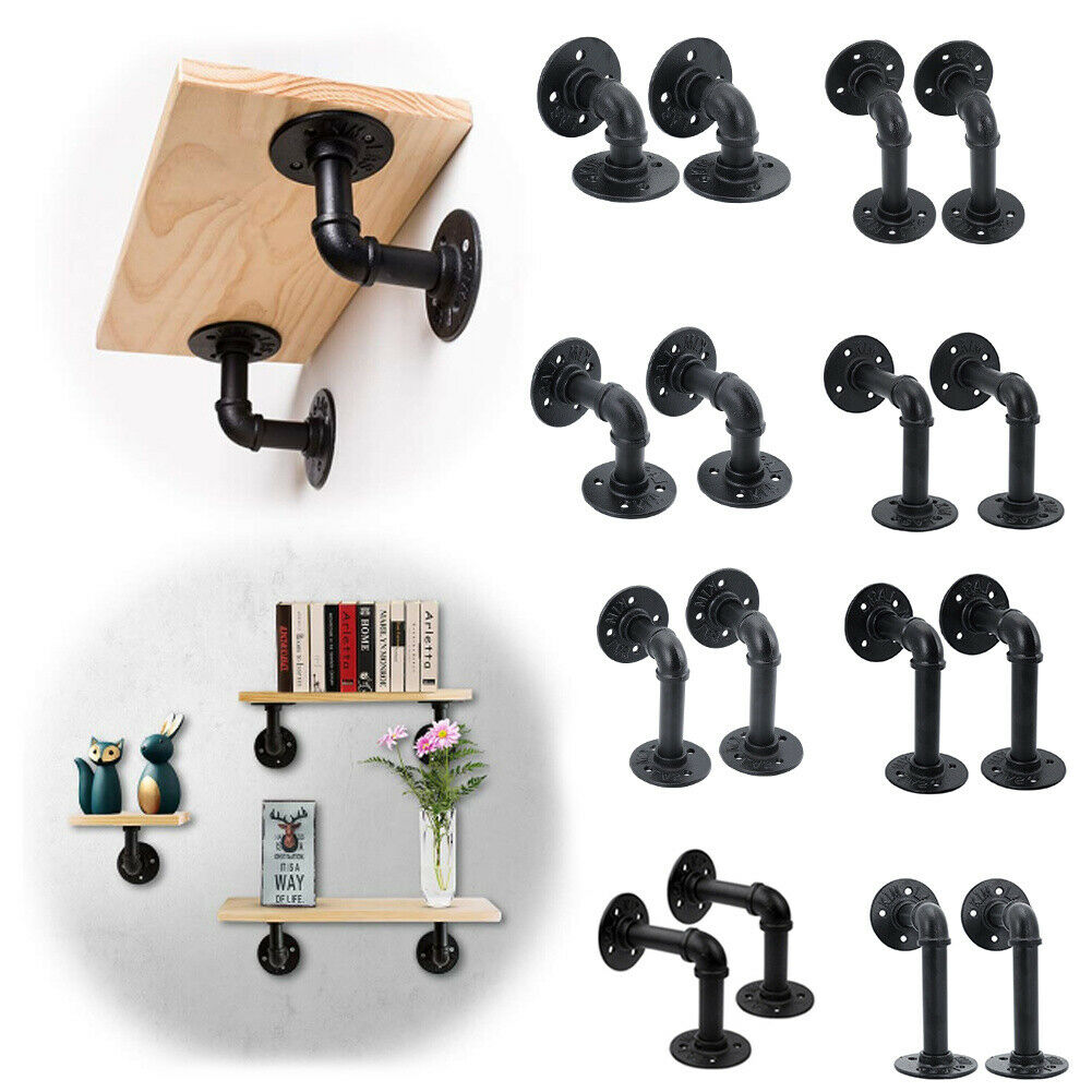 2 Pipe Rustic Shelf Brackets Scaffold Board Floating Shelves Display Holder Rack
