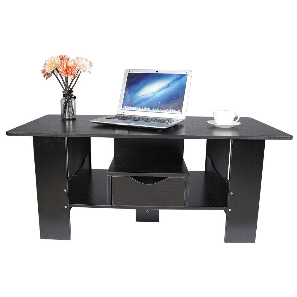 Black Classic Sofa Side Table Coffee Tea Desk with Drawer Living Room Furniture